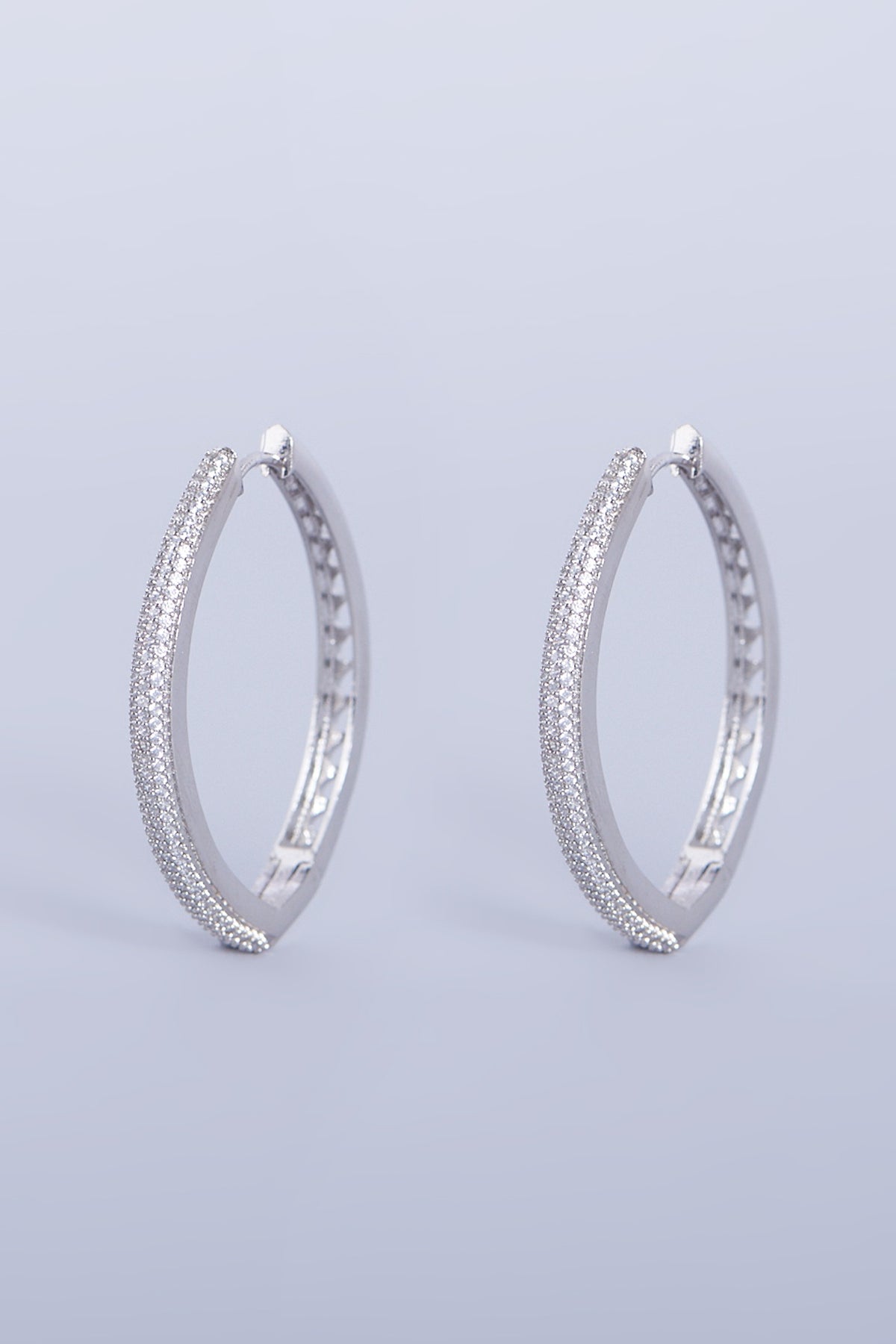 White Finish Faux Diamonds Hoop Earring In Mixed Metal