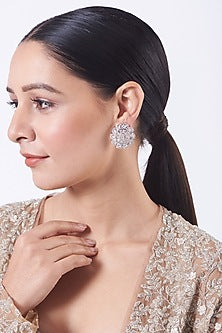 White Finish Zircons Stud Earrings