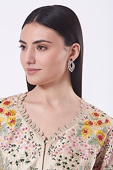 White Finish Green Synthetic Stones & Zircons Earrings