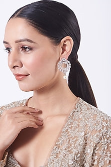 White Finish Faux Diamond Stud Earrings