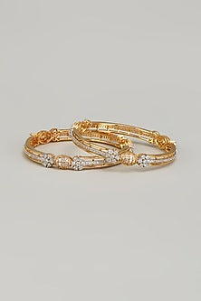 Gold Finish Zircon Bangles (Set of 2)