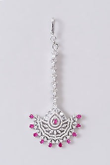 White Finish Zircon & Red Stone Maangtikka