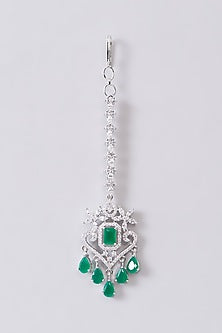 White Finish Zircon & Green Stone Maangtikka