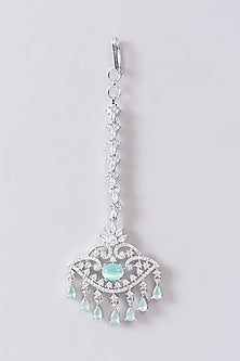 White Finish Zircon & Aqua Stone Maangtikka