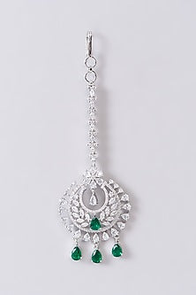 White Finish Zircon & Green Stone Maangtikka