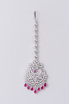 White Finish Zircon & Red Stone Maangtikka