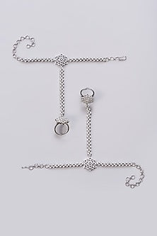 White Finish Zircon Hathphools (Set Of 2)