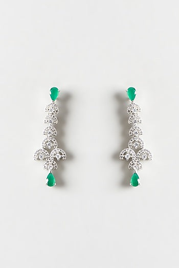 White Finish Zircon & Emerald Synthetic Stone Dangler Earrings