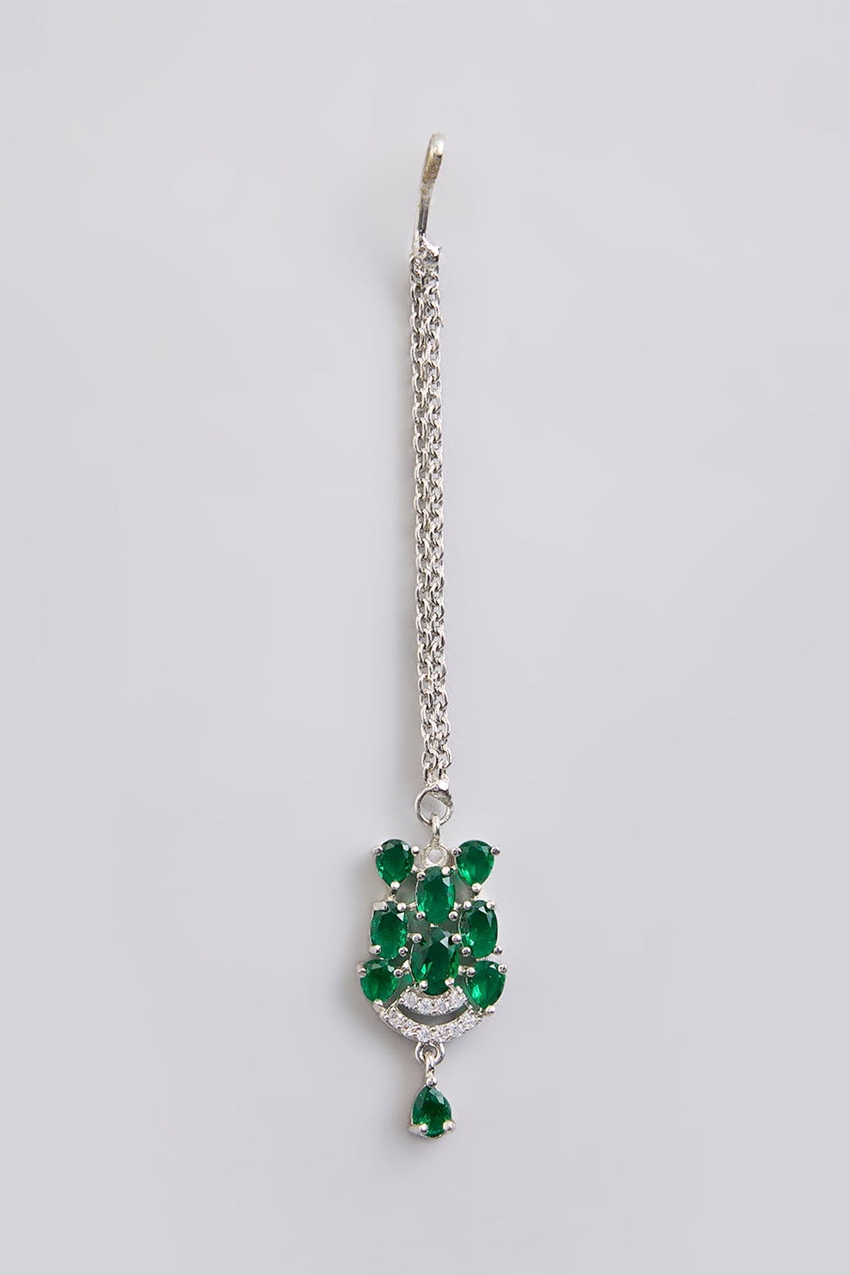 White Finish Green Stone Maangtikka