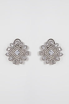 White Finish Faux Diamond Earrings