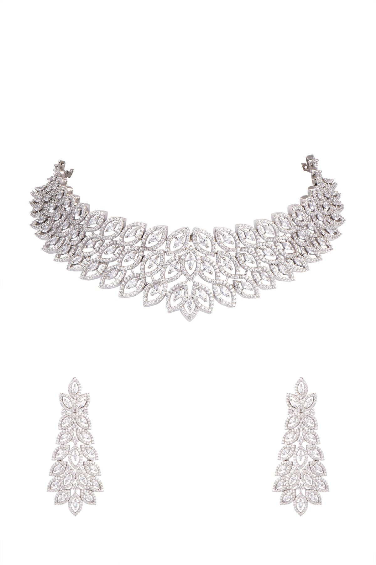 White Finish Diamond Necklace Set