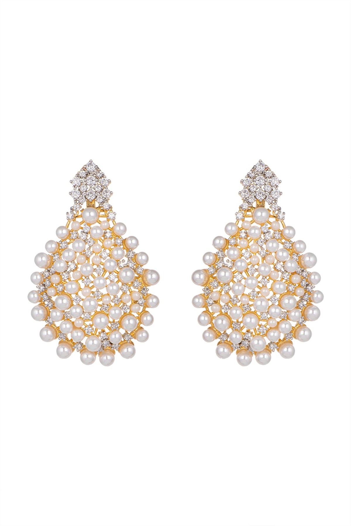 Gold Finish Diamond & Pearl Earrings