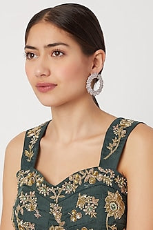 Gold Finish Diamond Curved Earrings