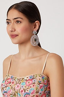 White Finish Green Stone Earrings