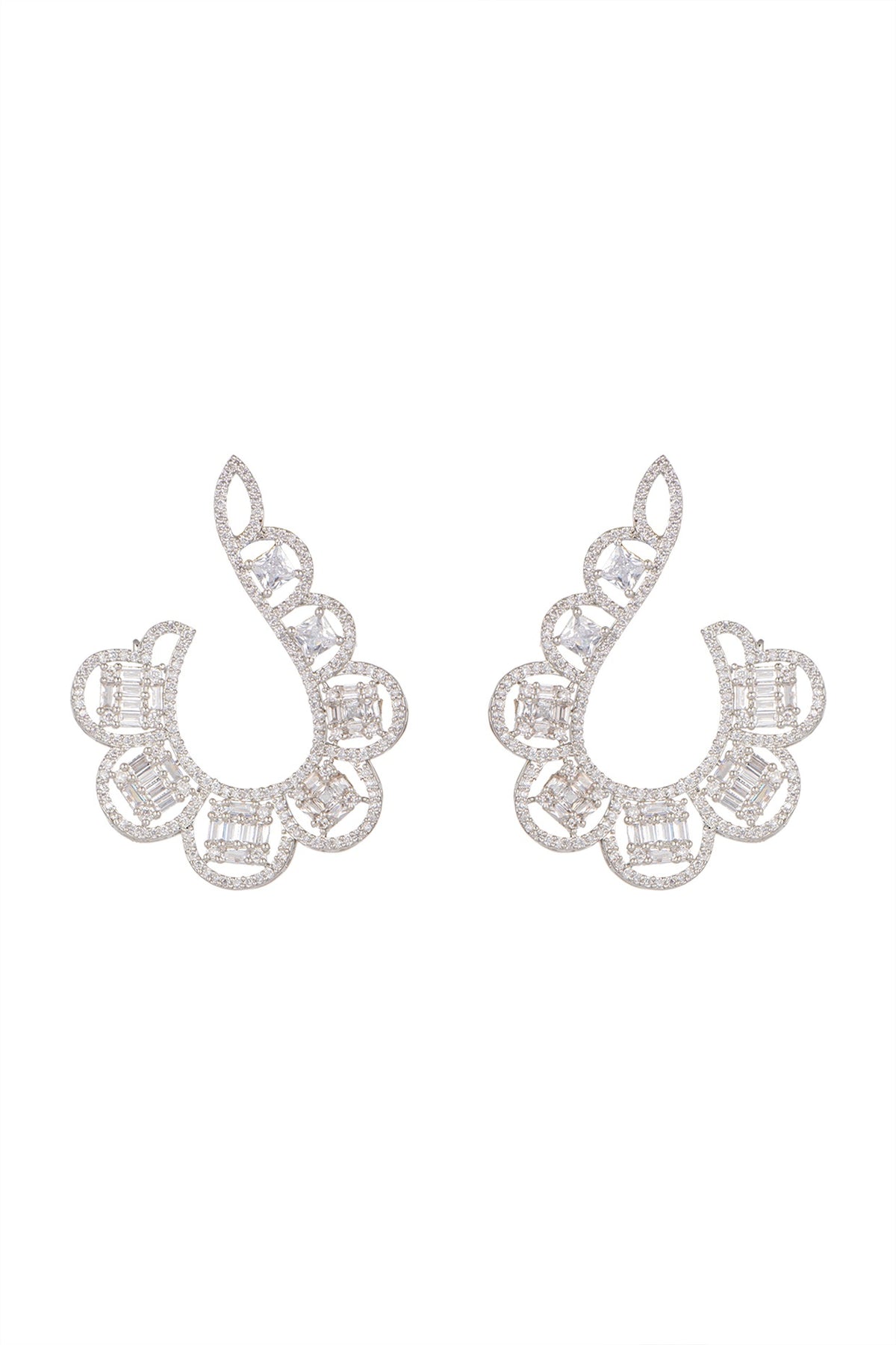 White Finish Curved Diamond Earrings