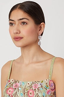 White Finish Leaf Shaped Earrings