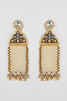 Gold Finish Kundan Polki Meenakari Earrings