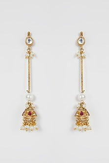 Gold Finish Pearl Chain Earrings