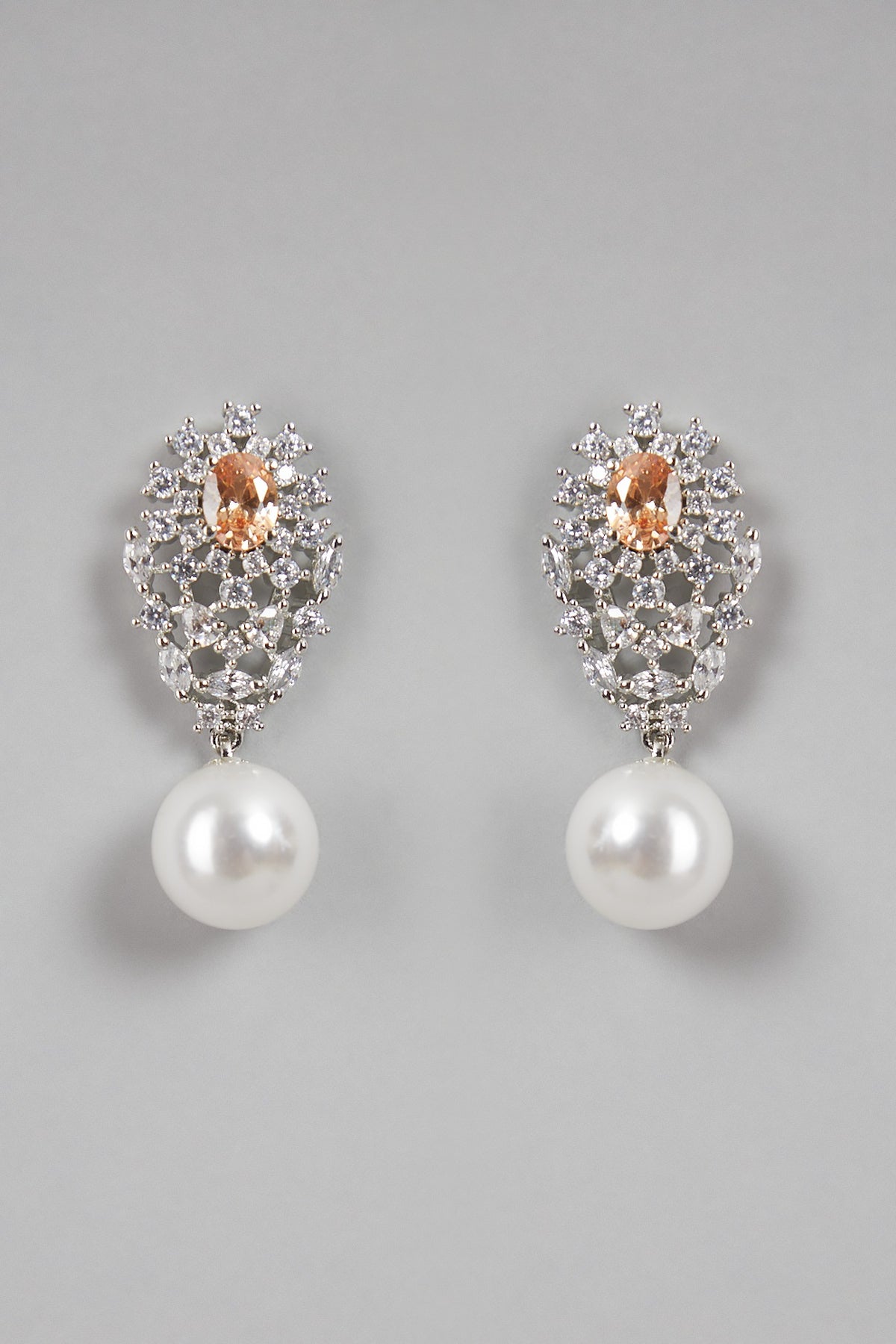 White Finish Pearl Drop Earrings