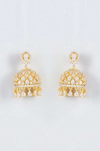 Gold Finish Zircon Jhumka Earrings