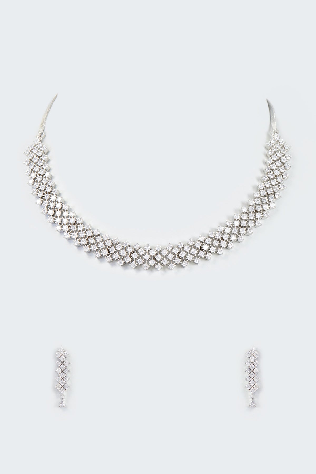 White Finish Faux Diamond Necklace Set