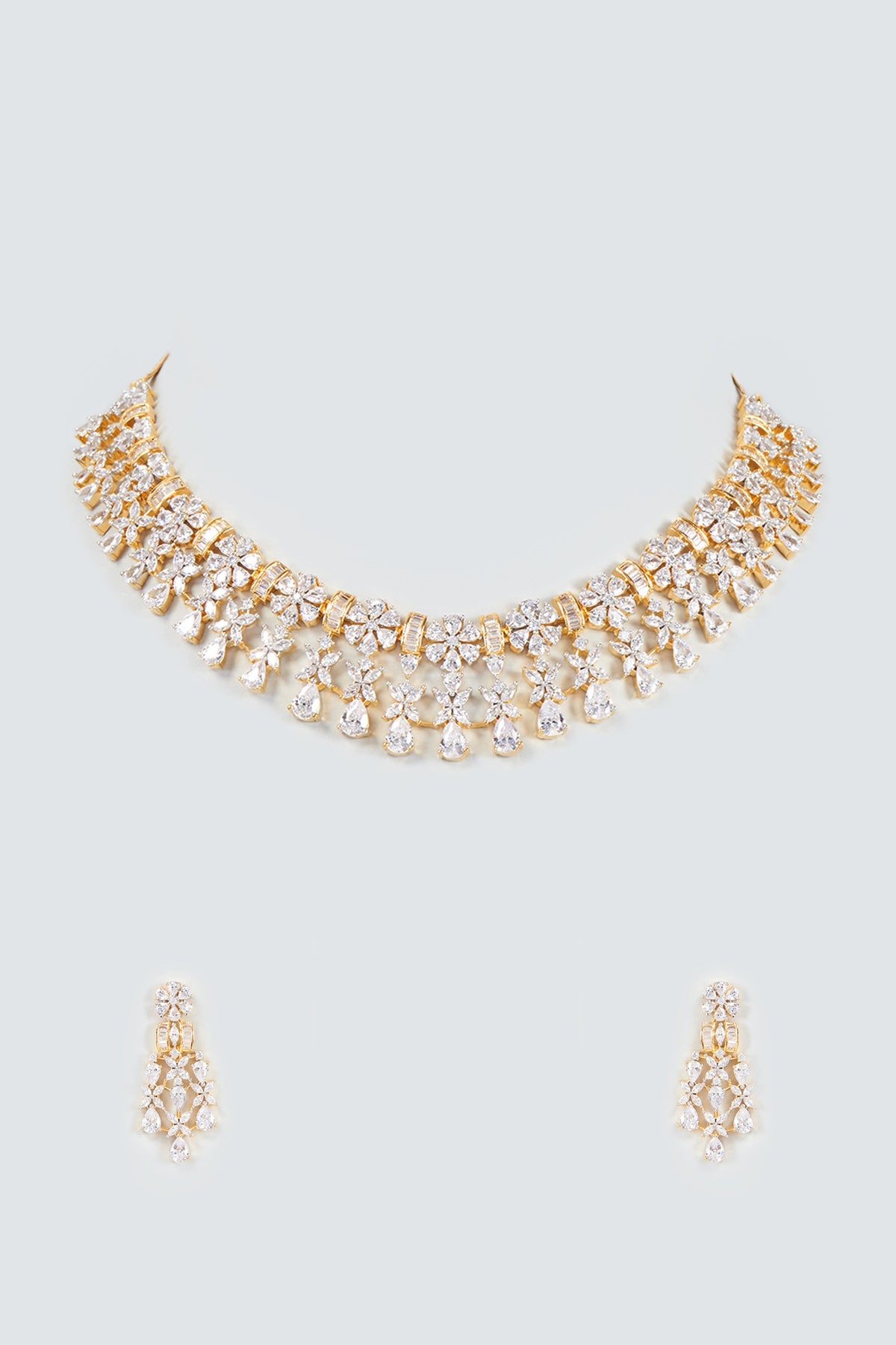 Gold Finish Faux Diamond Necklace Set