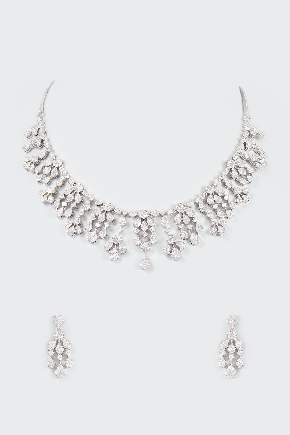 White Finish Faux Diamond Necklace Set