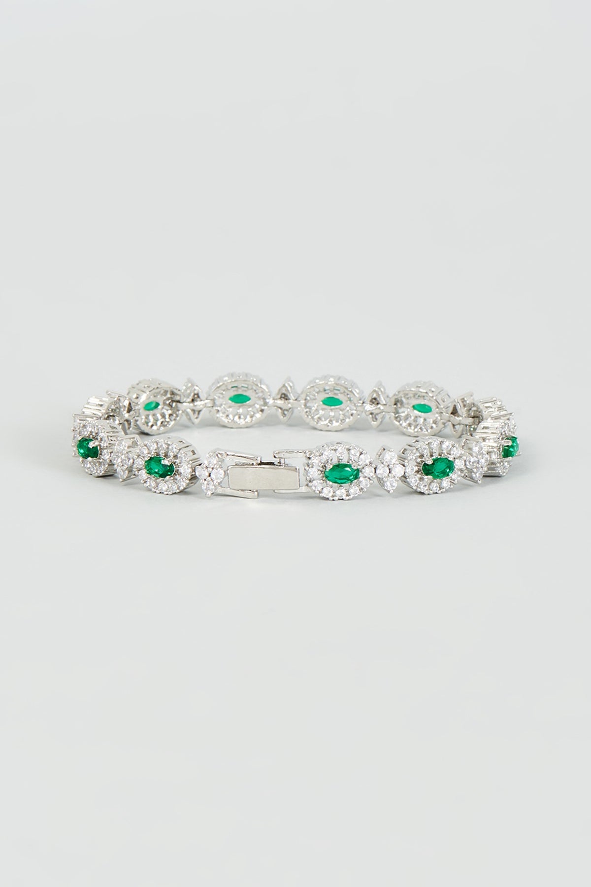 White Finish Zircon & Green Stone Bracelet