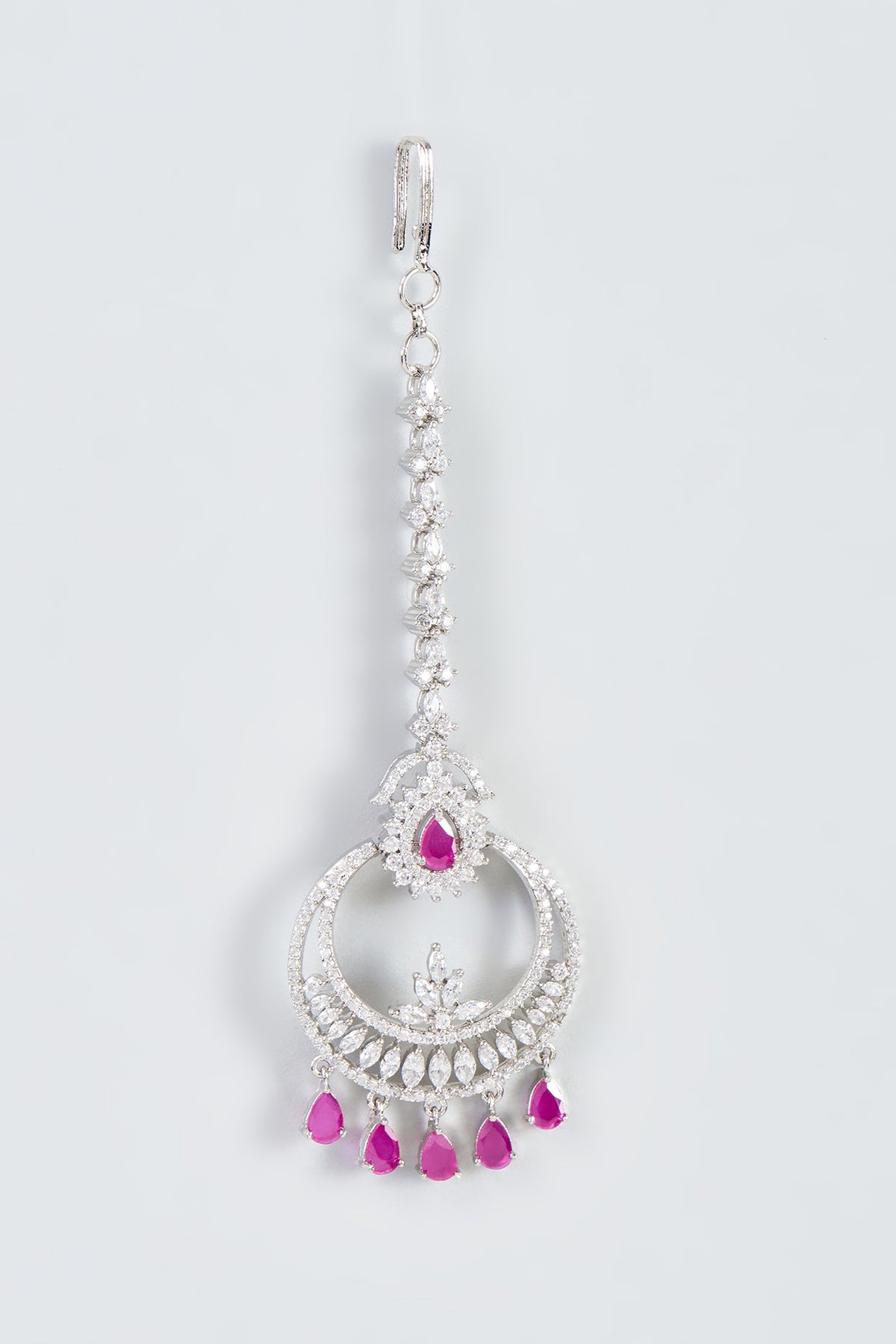 White Finish Zircon & Red Stone Maangtikka
