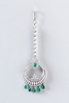 White Finish Zircon & Emerald Choker Necklace Set