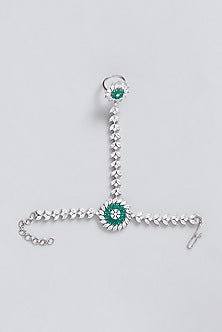 White Finish Faux Diamond & Green Stone Hathphool