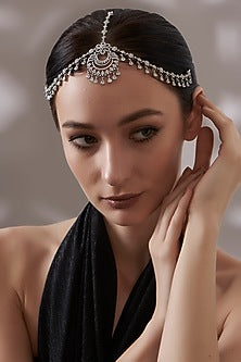 White Finish Faux Diamond & Zircon Mathapatti