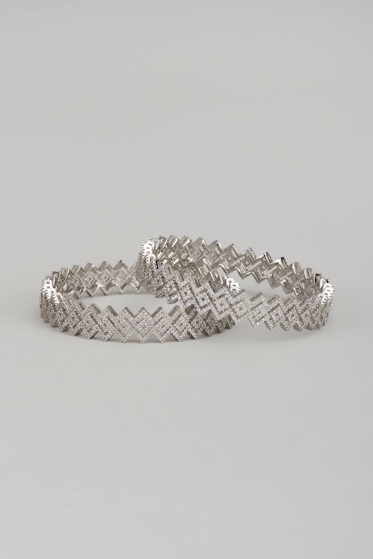White Finish Zircon Bangles (Set Of 2)