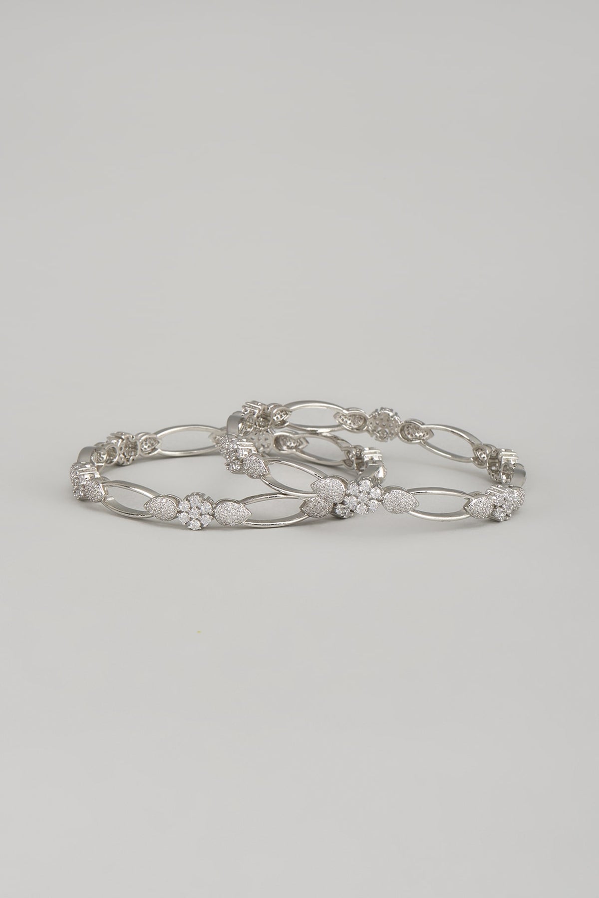 White Finish Zircon Bangles (Set Of 2)