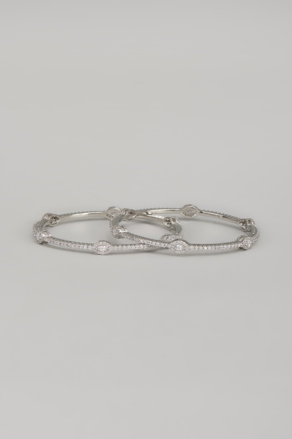 White Finish Zircon Bangles (Set Of 2)