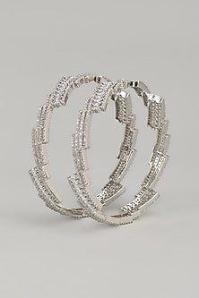 White Finish Zircon Bangles (Set Of 2)