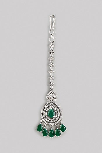 White Finish Zircon & Emerald Stone Maangtikka