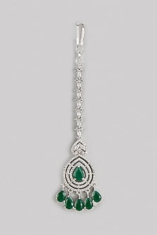 White Finish Zircon & Emerald Stone Maangtikka
