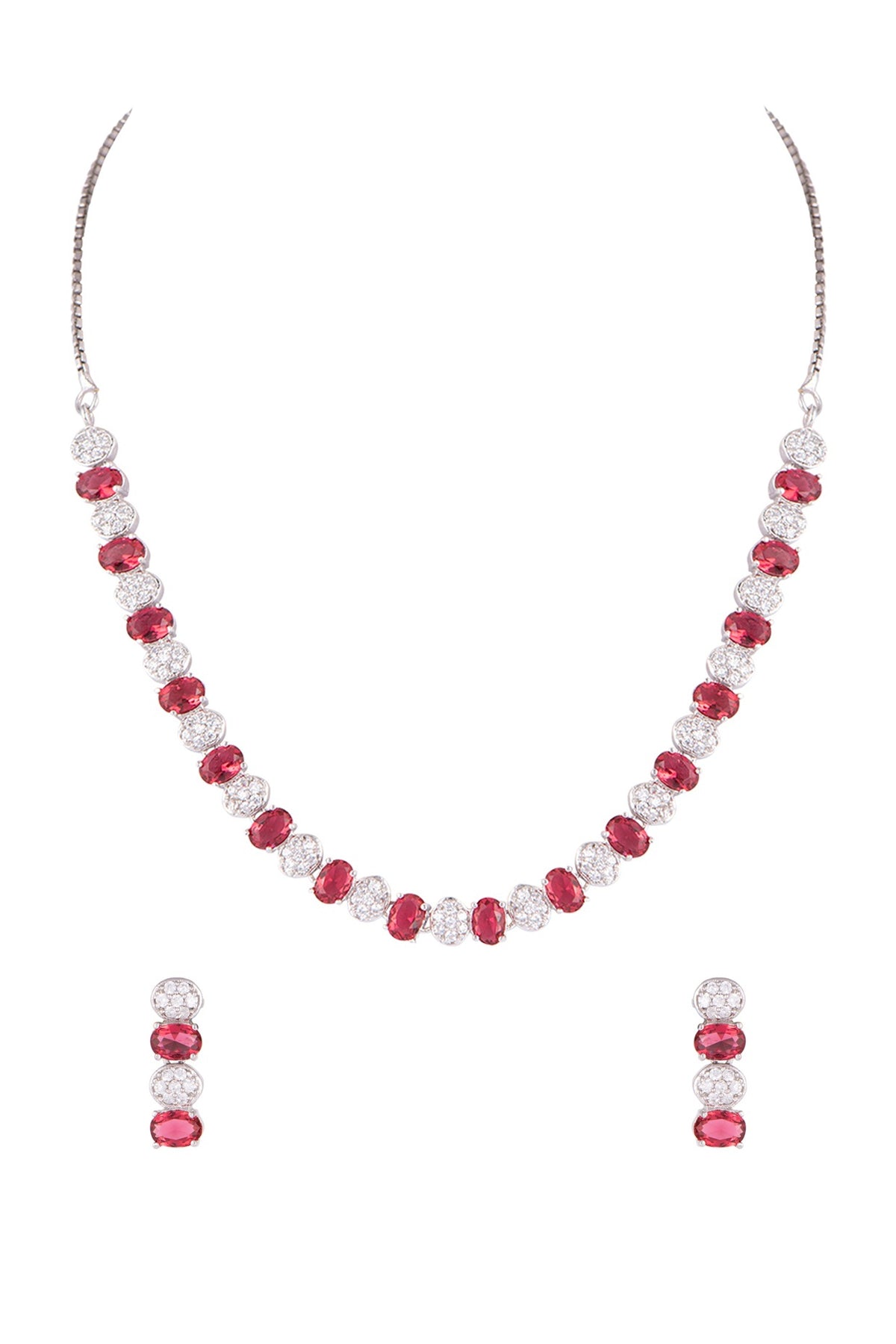White Finish Red & White Diamond Necklace Set
