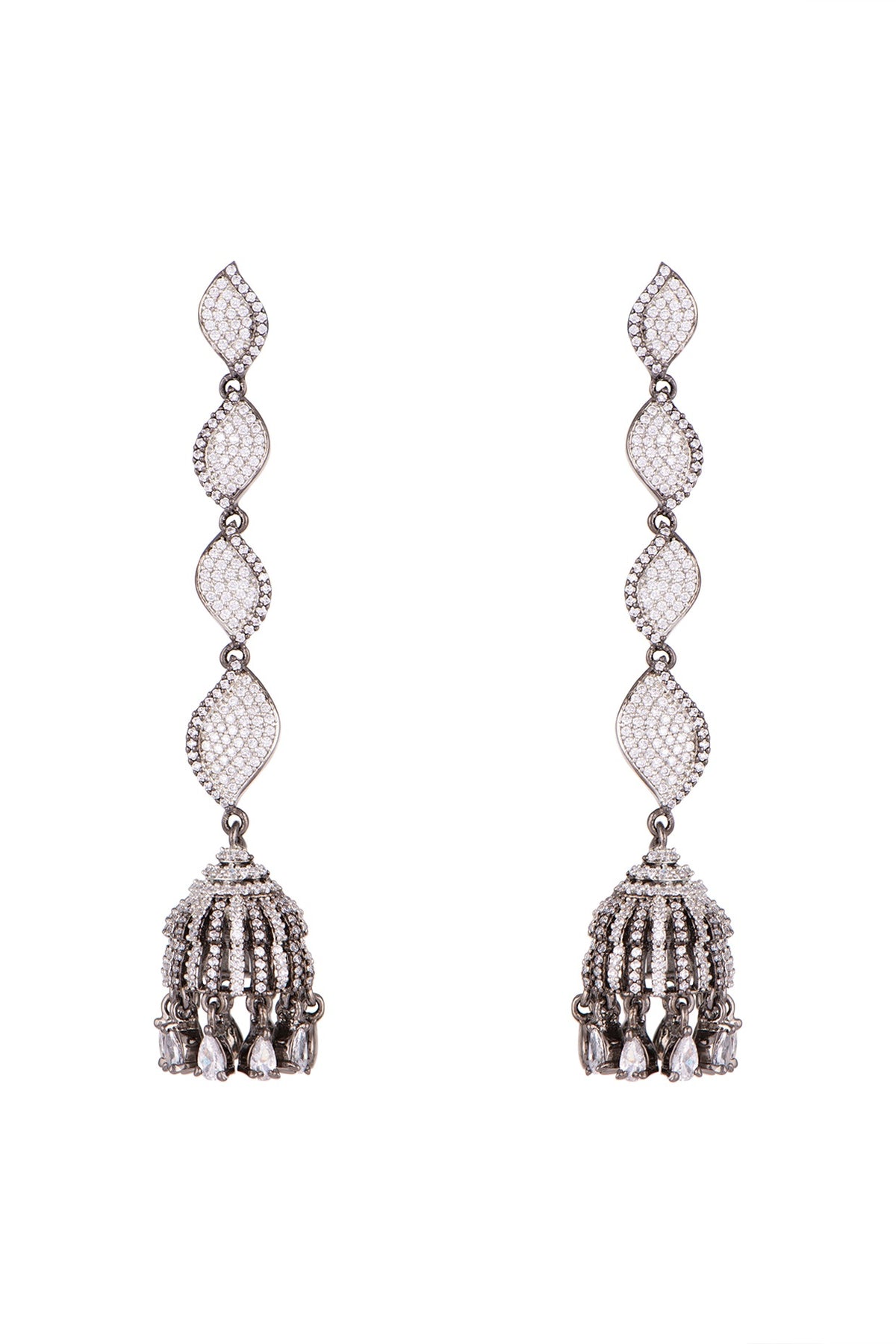 Black Rhodium Finish Diamond Jhumka Earrings