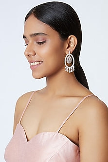 White Finish Diamond Chandbali Earrings