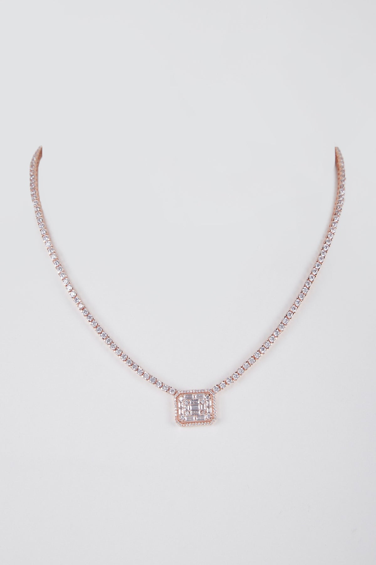 Rose Gold Finish Faux Diamond Pendant Necklace