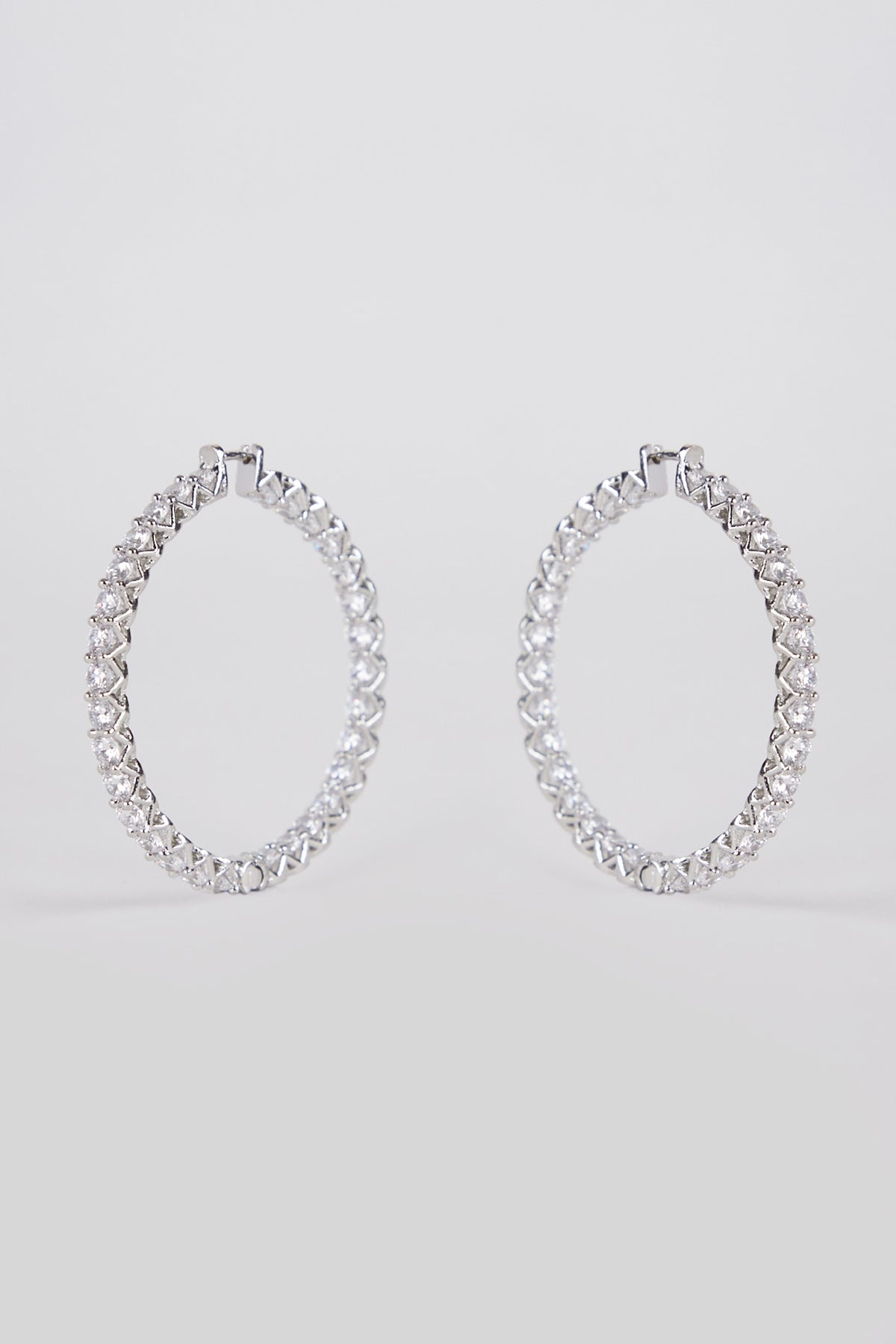 White Finish Zircon Hoop Earrings