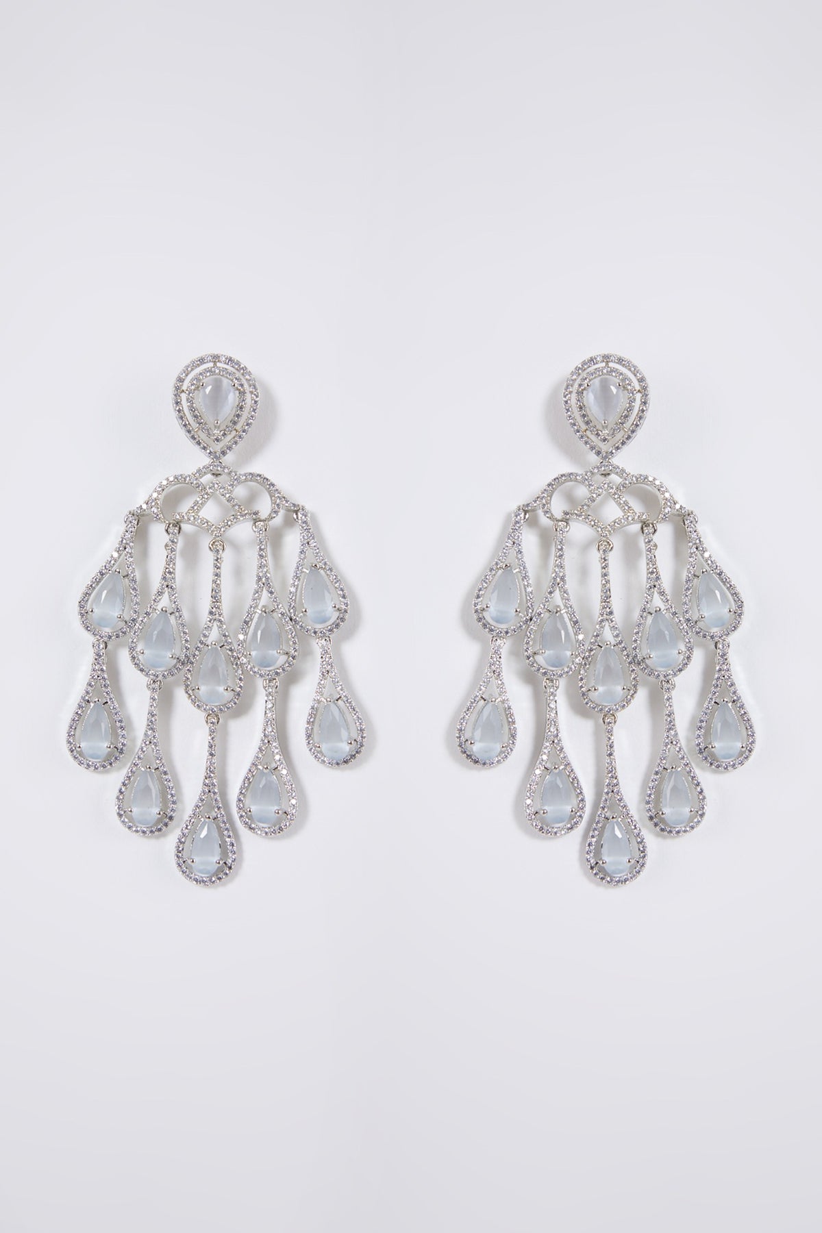 White Rhodium Finish Diamond Dangler Earrings