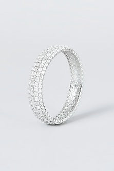 White Finish Zircon Bangles (Set Of 2)