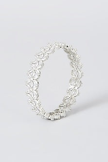 White Finish Faux Diamond Bangles (Set Of 2)