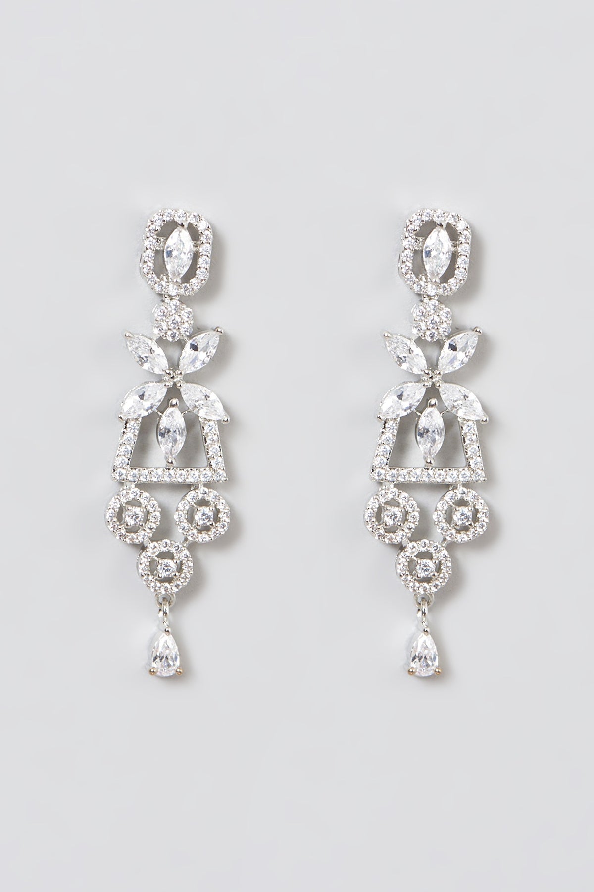 White Finish Necklace Set With Faux Diamonds