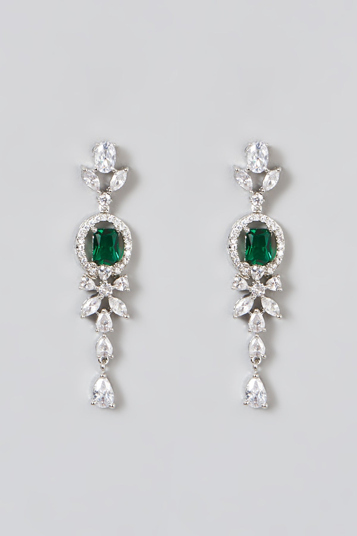 White Finish Necklace Set With Green Zircons