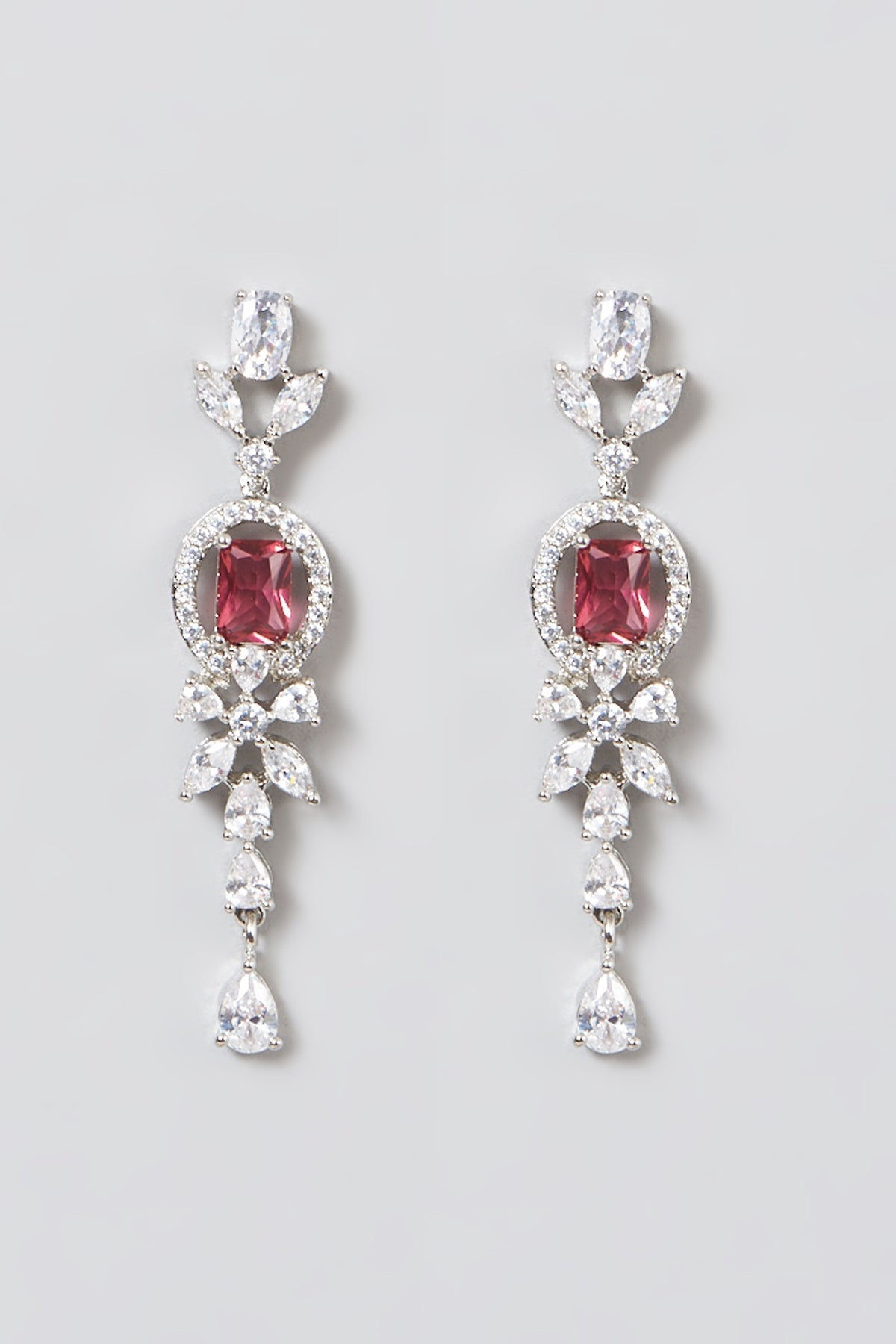 White Finish Necklace Set With Red Zircons