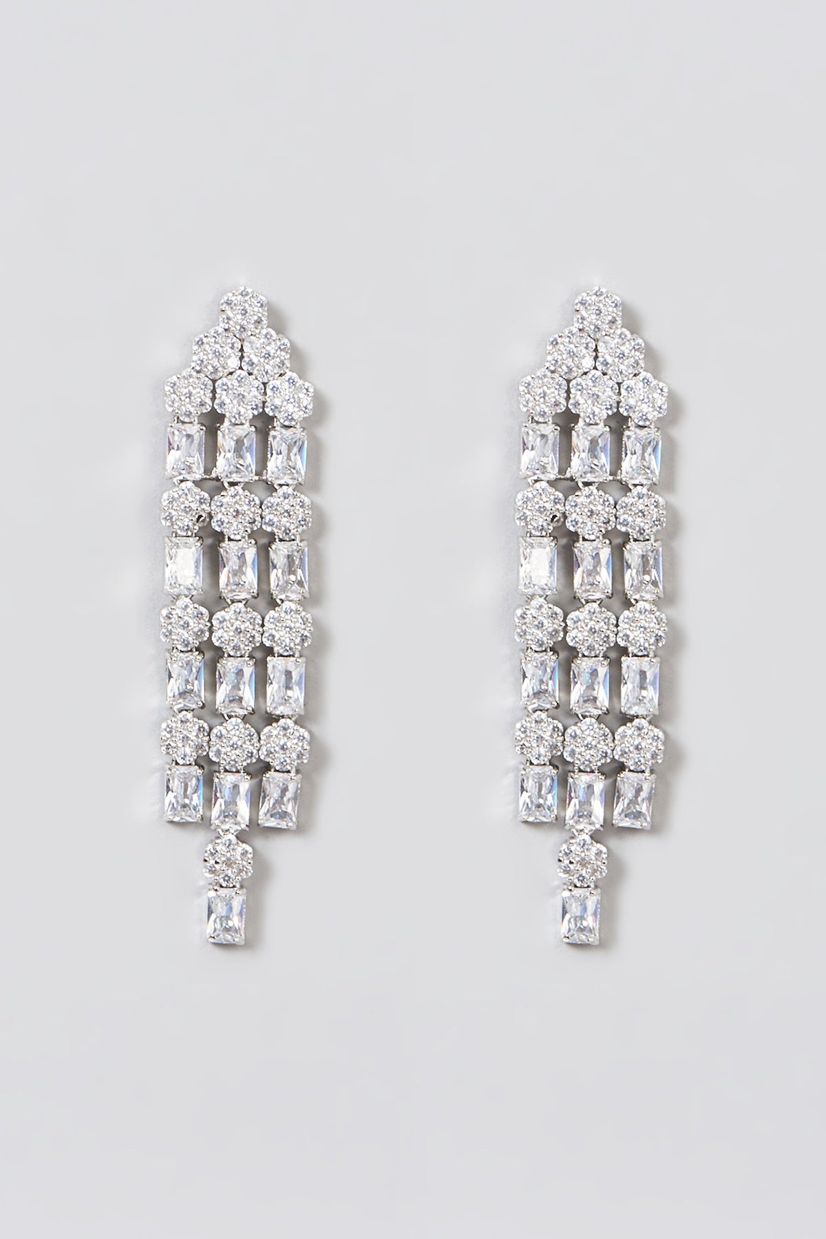 White Finish Faux Diamond & Zircon Dangler Earrings